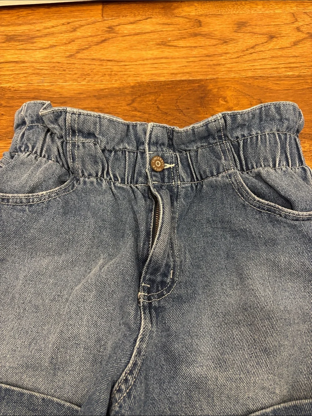 Sincerely Jules Medium Blue Paperbag Waist Denim Shorts